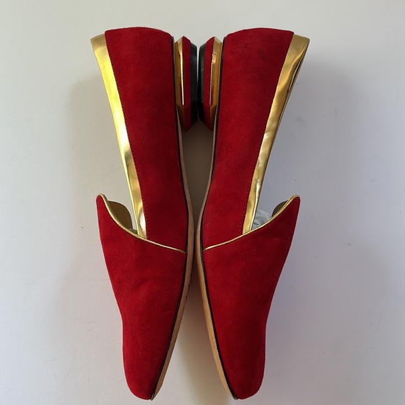 CAROLINNA ESPINOSA | Red Suede Leather Loafer trimmed in Gold - Picture 3 of 14
